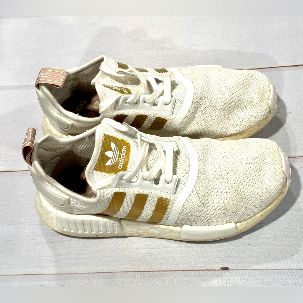 Adidas NMD R1 White Gold Running Athletic Shoe Sneaker Women’s Size 9